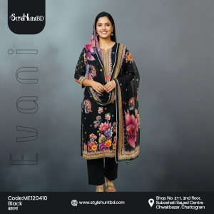 Black Evani women’s 3-piece dress, modest and stylish, breathable fabric