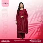 Rich dark red 3 piece dress made from smooth cotton, simple and refined design, perfect for festive occasions, office wear, and daily use.
