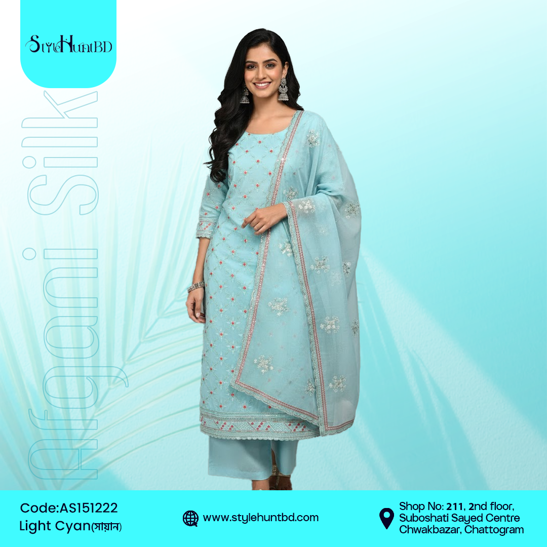 Light Cyan Light cyan 3 piece dress made from smooth cotton, breathable and soft fabric, modest design, perfect for festive occasions, office wear, and daily use.