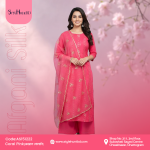 Charming coral pink 3 piece dress made from premium cotton, soft and breathable fabric, modest design perfect for festive occasions, office wear, and daily use.