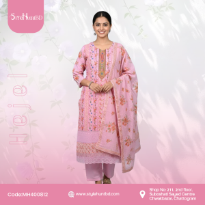 Blush Pink cotton 3 piece dress with modest design for office, festive, and daily wear