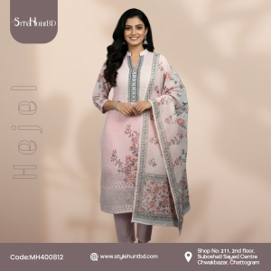 Blush Pink cotton 3 piece dress featuring a modest and comfortable design for daily and festive wear