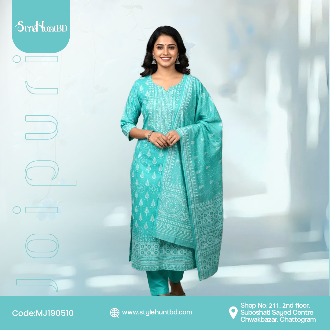 Dark Cayan Joipuri cotton fabric MJ190510 for summer wear