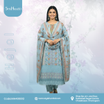 Ice Blue cotton 3 piece dress featuring a simple and modest design