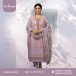 Lavender Beige cotton 3 piece dress with simple and modest design for women