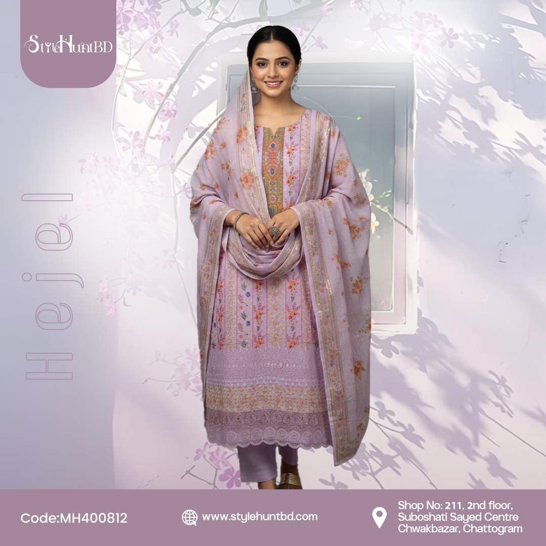 Lavender Beige Lavender Beige cotton 3 piece dress with simple and modest design for women