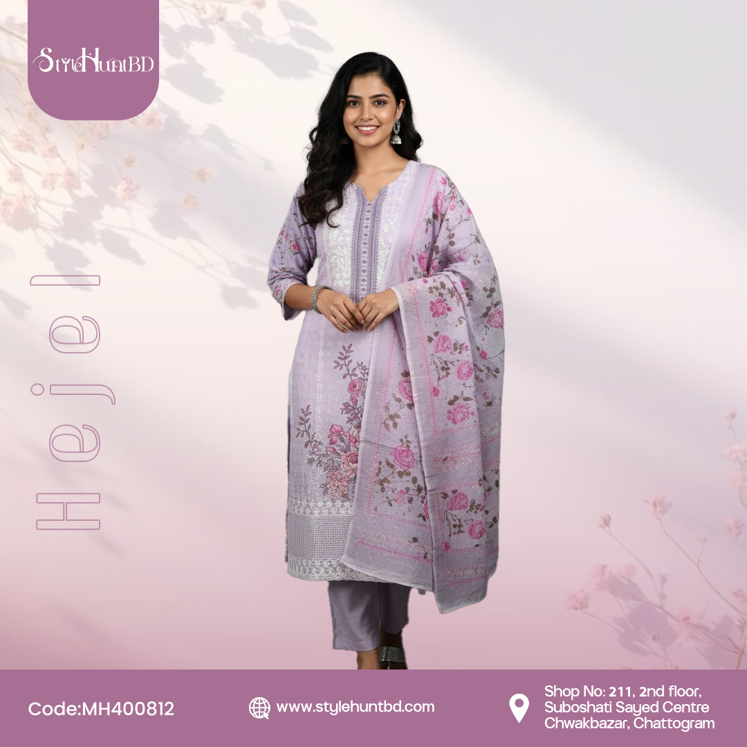Lilac Lavender Lilac Lavender cotton 3 piece dress with simple and modest design for women