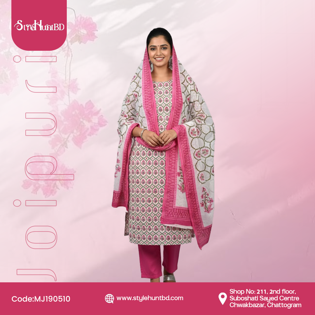 Pink & White Soft Joipuri cotton fabric MJ190510, elegant wear material