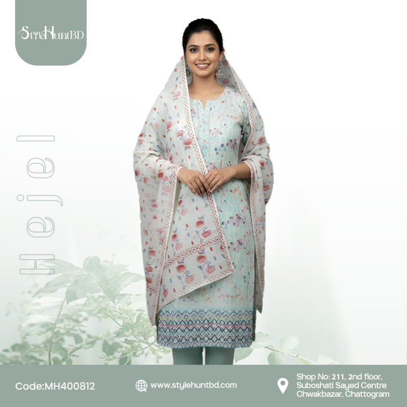 Powder Blue & Rose Mist cotton 3-piece dress with simple, comfortable, and stylish design