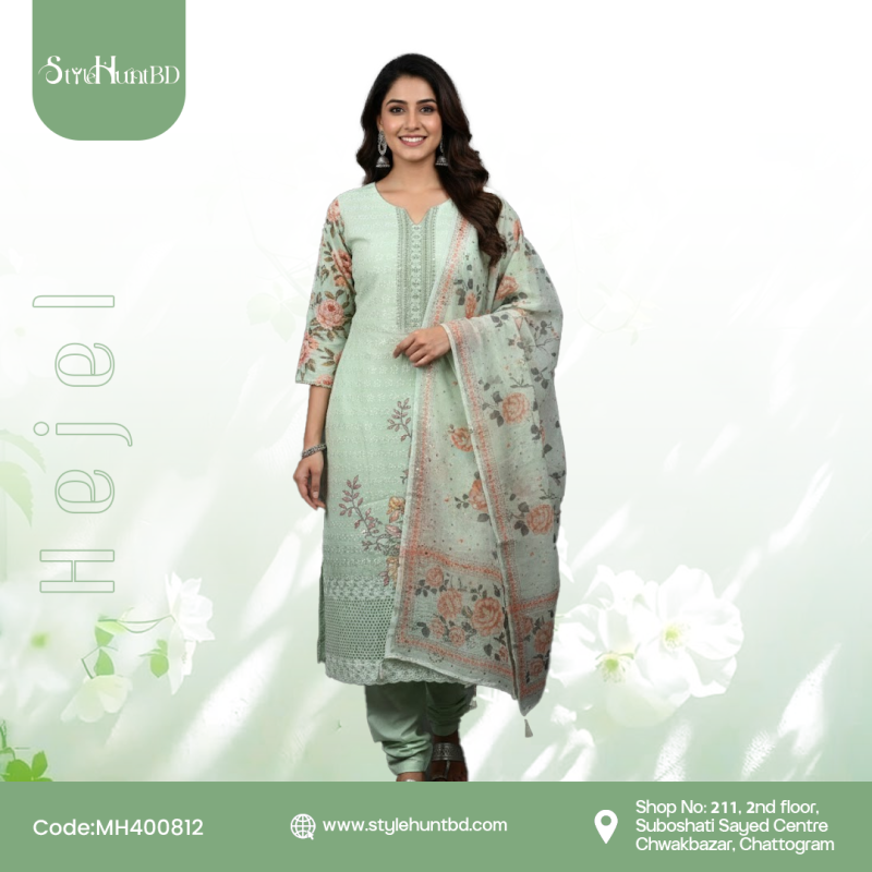 Sage Green Pastel cotton 3-piece dress with simple, comfortable, and stylish design