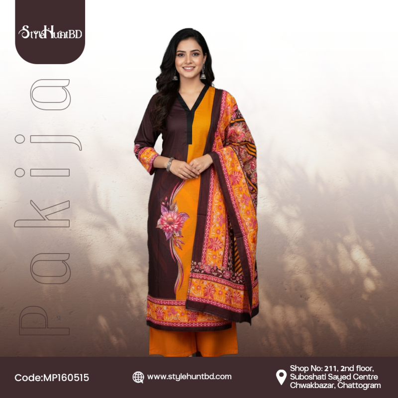 Pakija cotton fabric Coffee & Orange MP160515, soft and breathable dress material