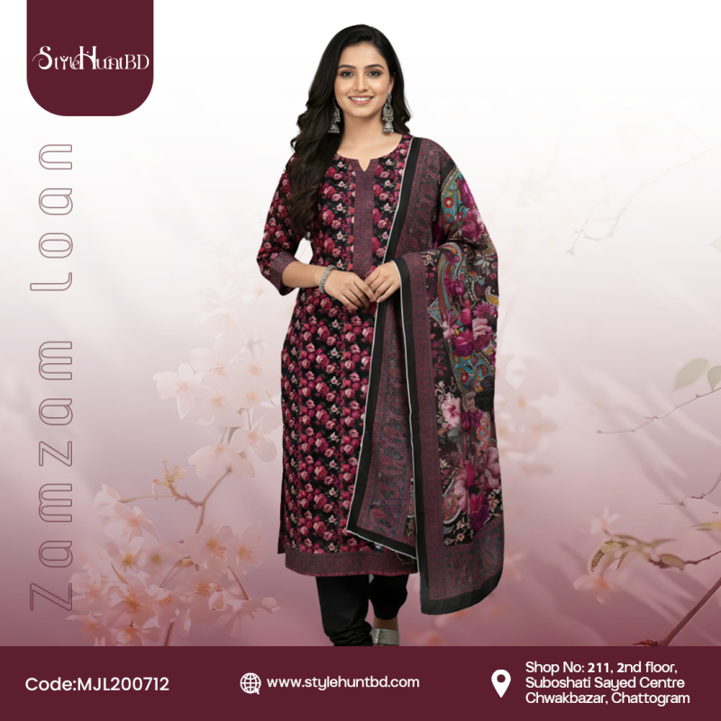 Jam Jam Loan dark cherry 3 piece cotton dress made from breathable cotton fabric with a modest and elegant design.