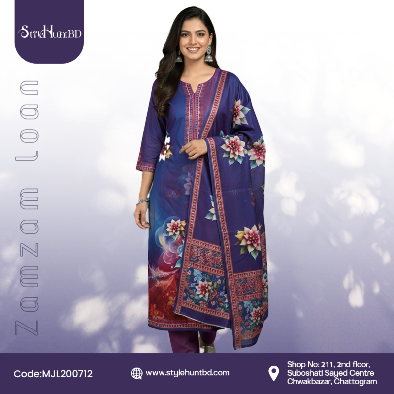 Jam Jam Loan indigo 3 piece cotton dress made from breathable cotton fabric with a simple and modest design.