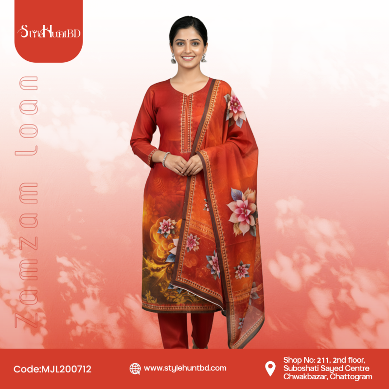 Jam Jam Loan tomato red 3 piece cotton dress made from breathable cotton fabric with a simple and modest design.